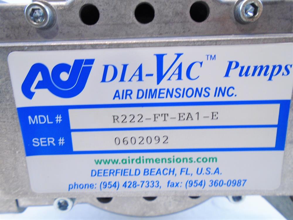 Air Dimensions Dia-Vac Pump R222-FT-EA1-E W/ GE Motor 5KC36PNB210KX